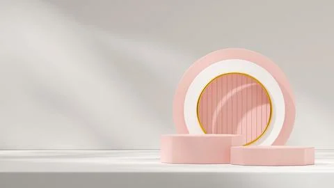 3d rendering mockup template pink podium in square with circle colorful backdrop Stock Illustration