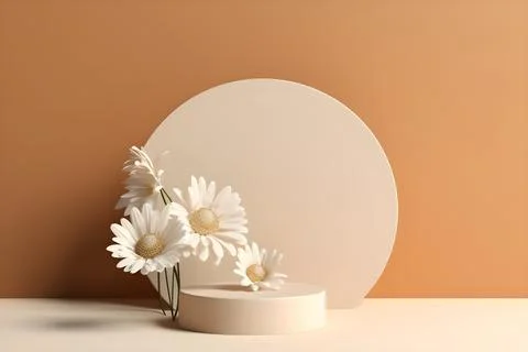 3d rendering mockup white podium with daisy flower, AI Generative Illustratio Stock Illustration