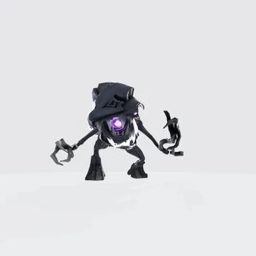 A 3D rendering model of a black and purple monster isolated on the white back Stock Illustration