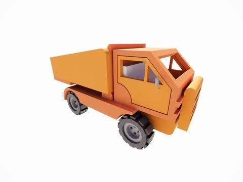 3D rendering model of a brownish orange wooden toy truck Stock Photos