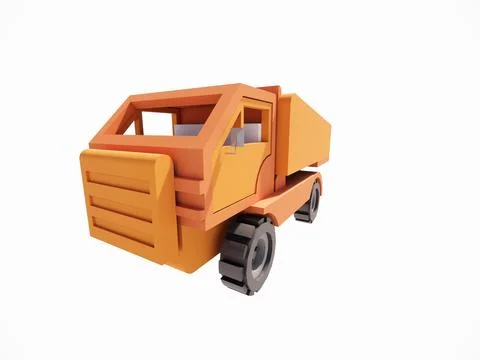 3D rendering model of a brownish orange wooden toy truck Stock Photos