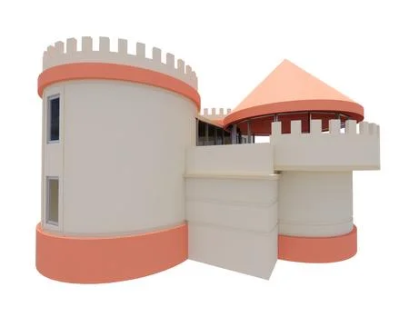 3d rendering model of modern minimalist orange castle architecture building Ilustración de archivo