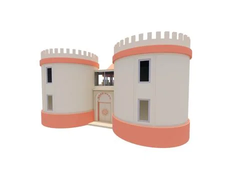 3d rendering model of modern minimalist orange castle architecture building Ilustración de archivo