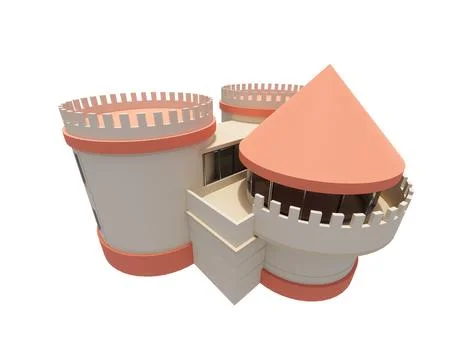 3d rendering model of modern minimalist orange castle architecture building Ilustración de archivo