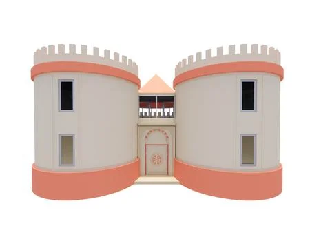 3d rendering model of modern minimalist orange castle architecture building Ilustración de archivo