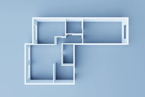 3D rendering. Model of a three-room apartment. Empty apartment without furnit Illustrazione stock