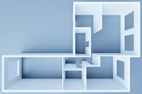 3D rendering. Model of a three-room apartment. Empty apartment without furnit Stock Illustration