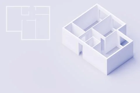 3D rendering. Model of a three-room apartment. Empty apartment without furnit Stock Illustration