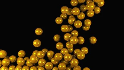 3D rendering of modern background. Computer generated animation many gold balls Illustrazione stock