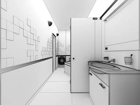 3D rendering of a modern bathroom interior design Stock Illustration