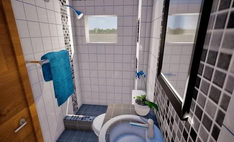 3D rendering of the modern bathroom interior design Illustrazione stock