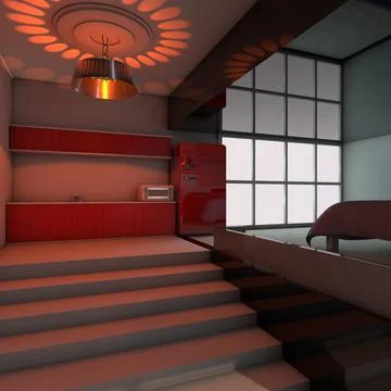 3D rendering of a modern bedroom interior design isolated on a white backgrou Ilustración de archivo