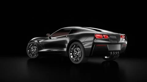 3d rendering of a modern black sedan car with studio light. Stock Illustration