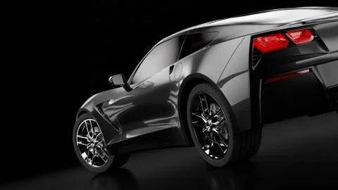 3d rendering of a modern black sedan car with studio light. Stock Illustration