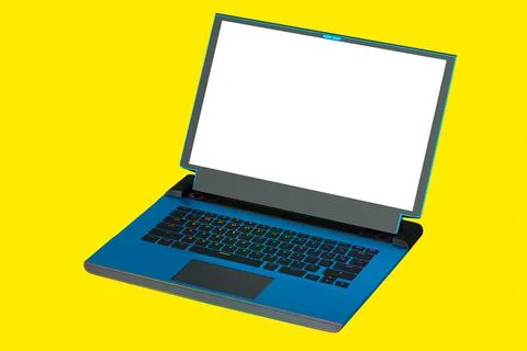 3d rendering of modern blue gaming laptop with rgb lights isolated on yellow Stock Illustration