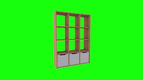 3D rendering of modern bookshelf design with wooden texture Stock Footage 303859363