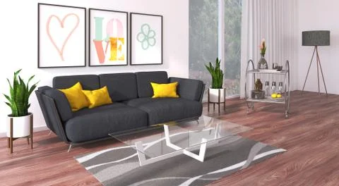 3d rendering of a modern, bright and stylish living room Illustrazione stock