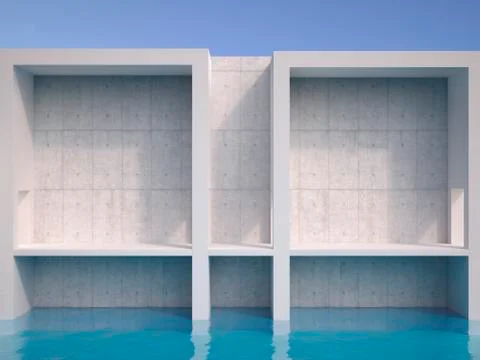 3D Rendering, modern building, gateway, swimming pool Ilustración de archivo