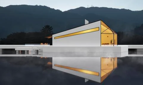 3d rendering of modern cozy white polygon shape design building with reflecti Ilustración de archivo