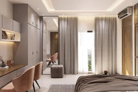 3d rendering modern dining room and living room with luxury decor Stock-Illustration