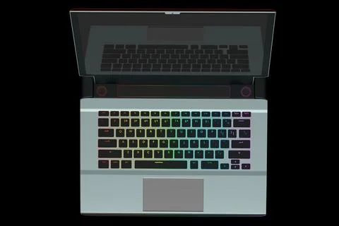 3d rendering of modern gaming colorful laptop on black background Stock Illustration