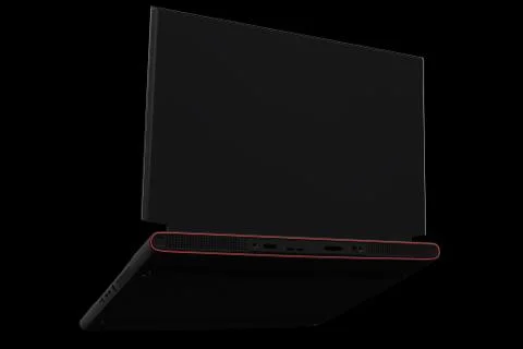 3d rendering of modern gaming laptop with rgb lights isolated on black Illustrazione stock