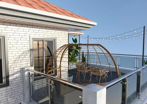 3D Rendering Modern Home Balcony Stock Illustration