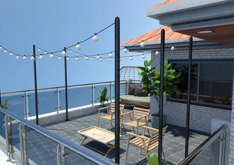 3D Rendering Modern Home Balcony Ilustración de archivo