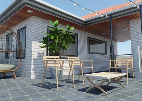 3D Rendering Modern Home Balcony Stock Illustration