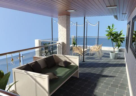 3D Rendering Modern Home Balcony Ilustración de archivo