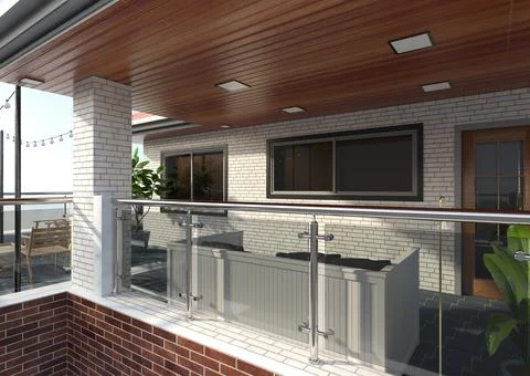 3D Rendering Modern Home Balcony Ilustración de archivo