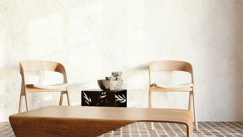 3d rendering of a modern interior with a wooden table and chairs Stock Illustration