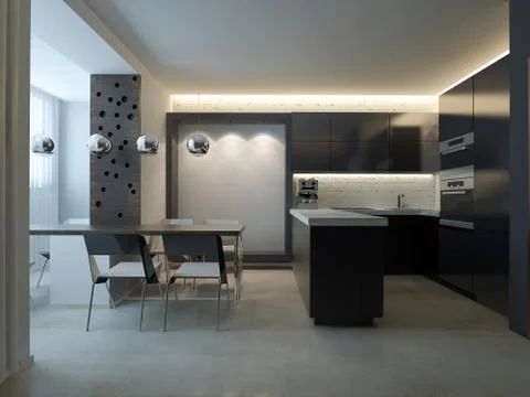 3d rendering modern kitchen Stock Illustration