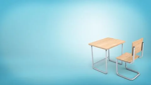3d rendering of a modern light wood set made of a chair and a table for school Stock Illustration