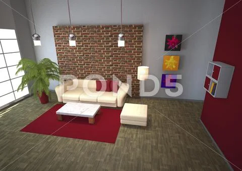 3d rendering modern of living room Stock Illustration