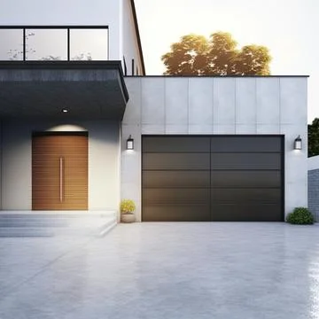 3d rendering of modern luxury house with garage door Stock Illustration