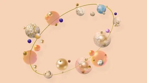 3d rendering modern multicolored and golden decorative balls for beauty and f Stock Illustration