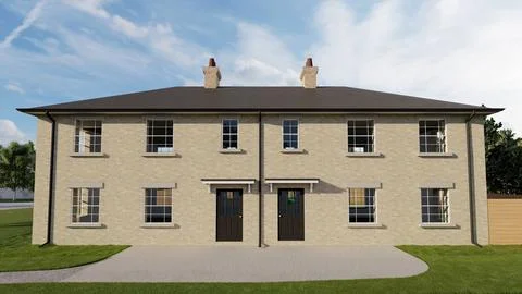 3D Rendering of Modern Semi-Detached Brick Houses 스톡 일러스트