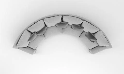 A 3D rendering of a modern semicircular light gray sofa with pillows isolated Illustrazione stock