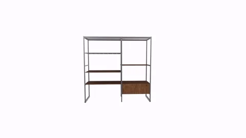 3D rendering of a modern shelving unit with drawers and open shelves Stockbeeldmateriaal 303594994