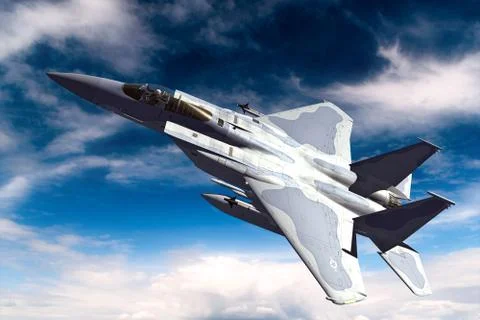 3D rendering of a modern US jet fighter in flight Stock Illustration