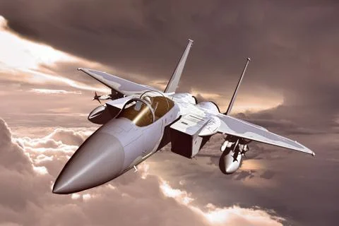 3D rendering of a modern US jet fighter in flight Stock Illustration