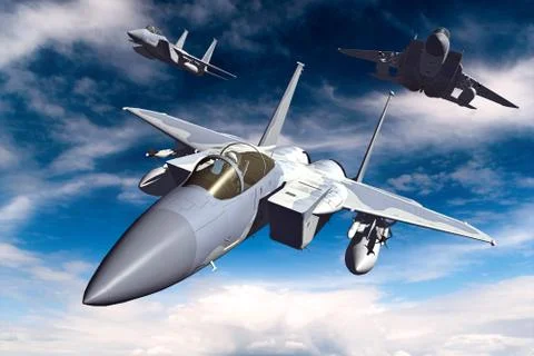 3D rendering of a modern US jet fighter in flight Stock Illustration