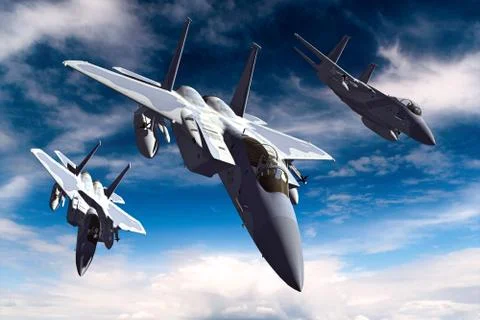 3D rendering of a modern US jet fighter in flight Stock Illustration