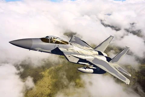 3D rendering of a modern US jet fighter in flight Stock Illustration