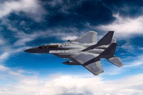 3D rendering of a modern US jet fighter in flight Stock Illustration