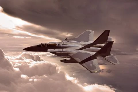 3D rendering of a modern US jet fighter in flight Stock Illustration