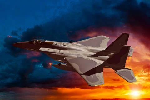 3D rendering of a modern US jet fighter in flight Stock Illustration