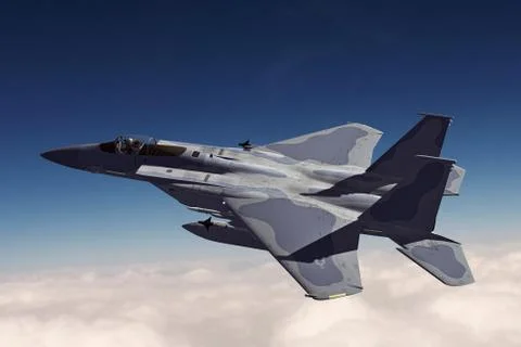 3D rendering of a modern US jet fighter in flight Stock Illustration