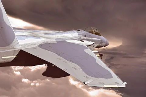 3D rendering of a modern US jet fighter in flight Stock Illustration